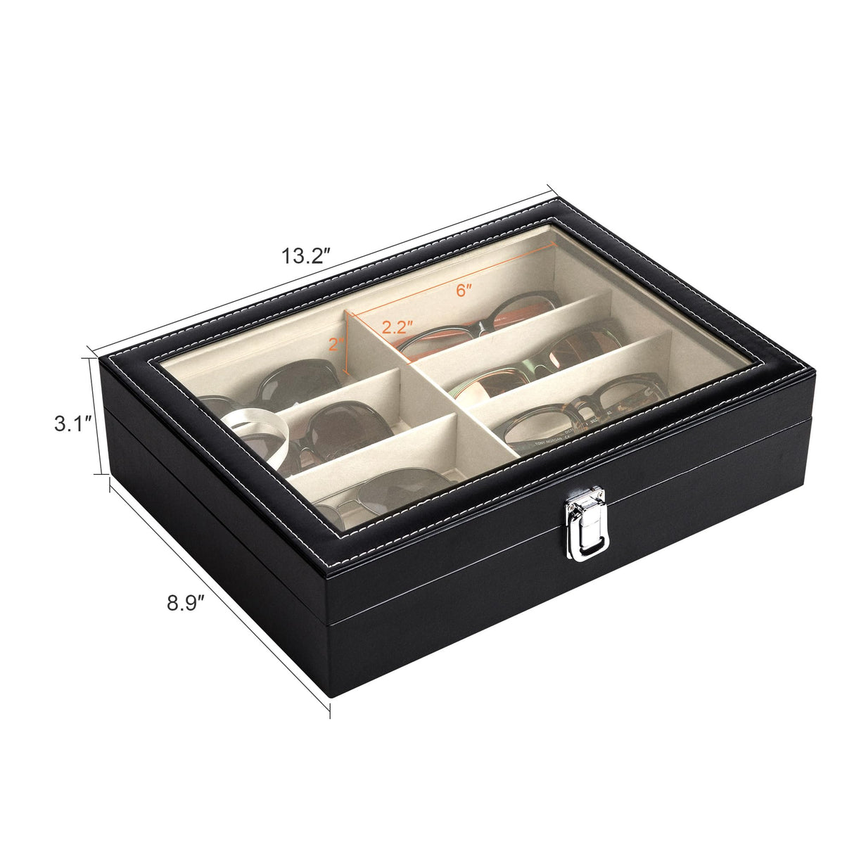 CO-Z Leather Multi Sunglasses Organizer for Women Men, Eyeglasses Eyewear Display Case with 8 Slots, Jewelry Watch Organizer, Sunglasses Jewelry Collection Case, Sunglass Glasses Storage Holder Box CO-Z