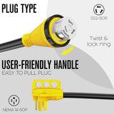 Houseables 50 Amp RV Extension Cord, Power Cords, 30 Ft Long, 1 Pack, Black, Yellow, SS2-50R Female Adaptor, 14-50P Male Plug, 50A Compatible, PVC, STW, w/Handle, for Camper, Motorhome, UL Certified Houseables