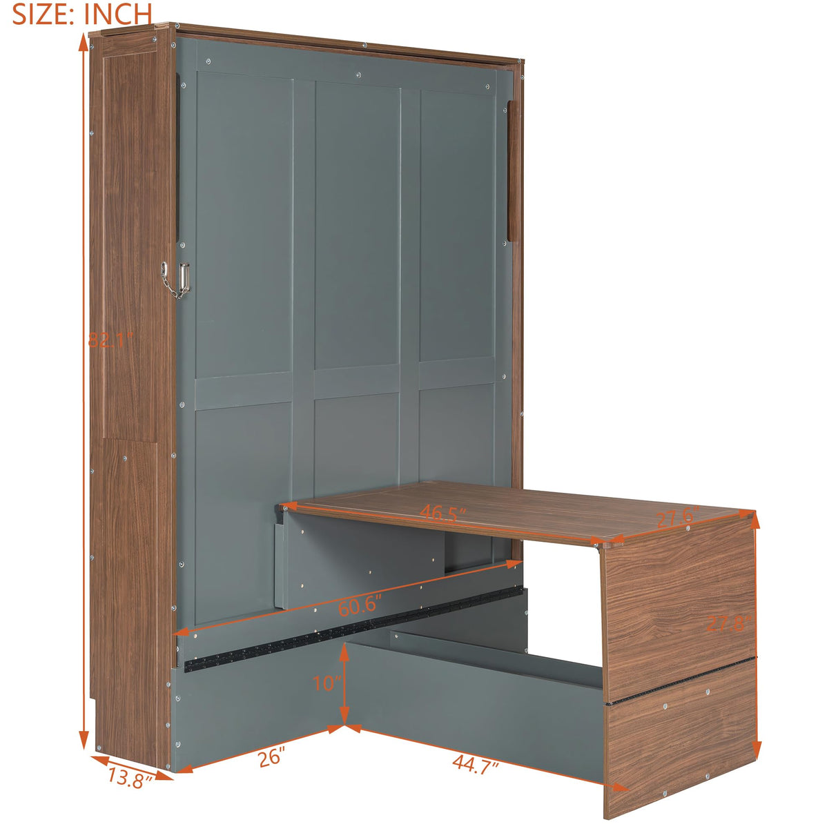 THINK 30 Murphy Bed with Foldable Desk – Space Saving Wall Bed, Full Size, Walnut & Gray THINK 30