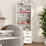 AIEGLE Elegant 4-Tier Glass Door Bookcase with Drawers - 31.5" Freestanding Storage Cabinet AIEGLE