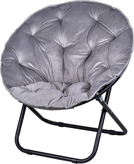 VECELO Saucer Chair for Adults, Folding Moon Chair with Metal Frame, Faux Fur for Bedroom, Living Room, Dorm Room, Apartment, Grey VECELO