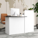 Giantex Reception Desk, Front Counter Desk with Lockable Drawer, Oval Tabletop & Adjustable Shelf, Retail Register Stand, Checkout Table for Office Beauty Salon Reception Room (Black & White) Giantex