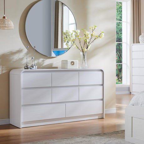 Aitjunz Modern 8 Drawers Dresser for Bedroom, 55" Wide Dressers & Chest of Drawers w/Curved Profile Design, Wood Mid Century Storage Dressers Organizer for Bedroom, Living Room, White Aitjunz
