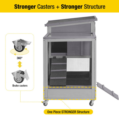 Aivituvin Rabbit Hutch, Indoor Bunny Cage with Run Outdoor Rabbit House with Two Deeper No Leak Trays - 4 Casters Include (Grey) - WoodArtSupply