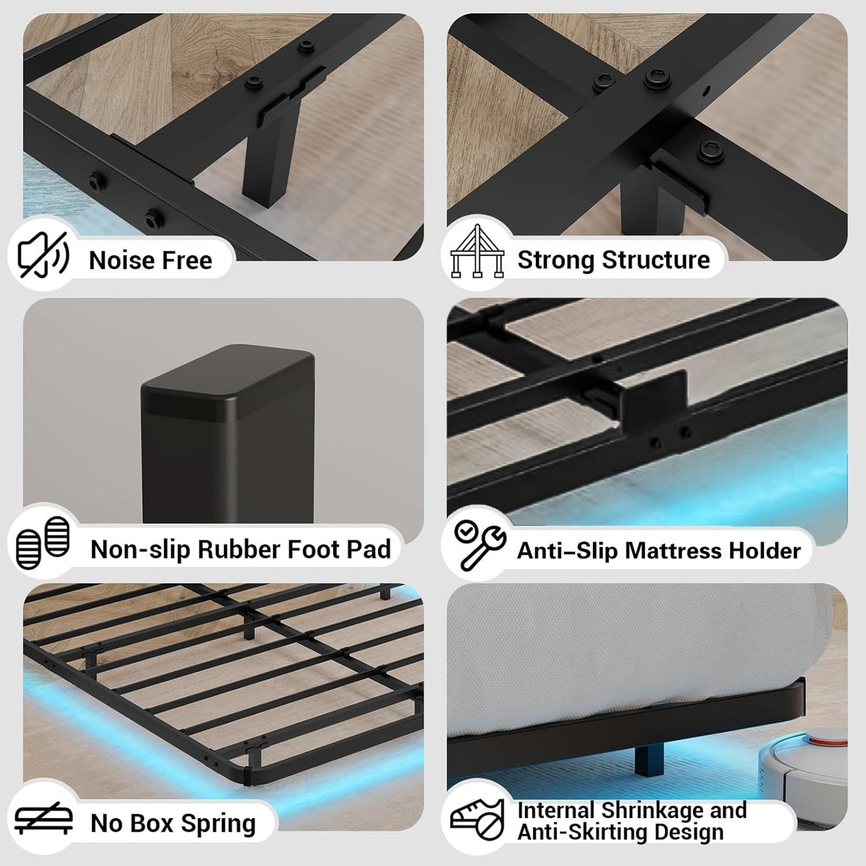 FSJianYi Floating Bed Frame Queen Size with LED Lights Metal Platform Bed No Box Spring Needed Easy to Assemble (King) FSJianYi