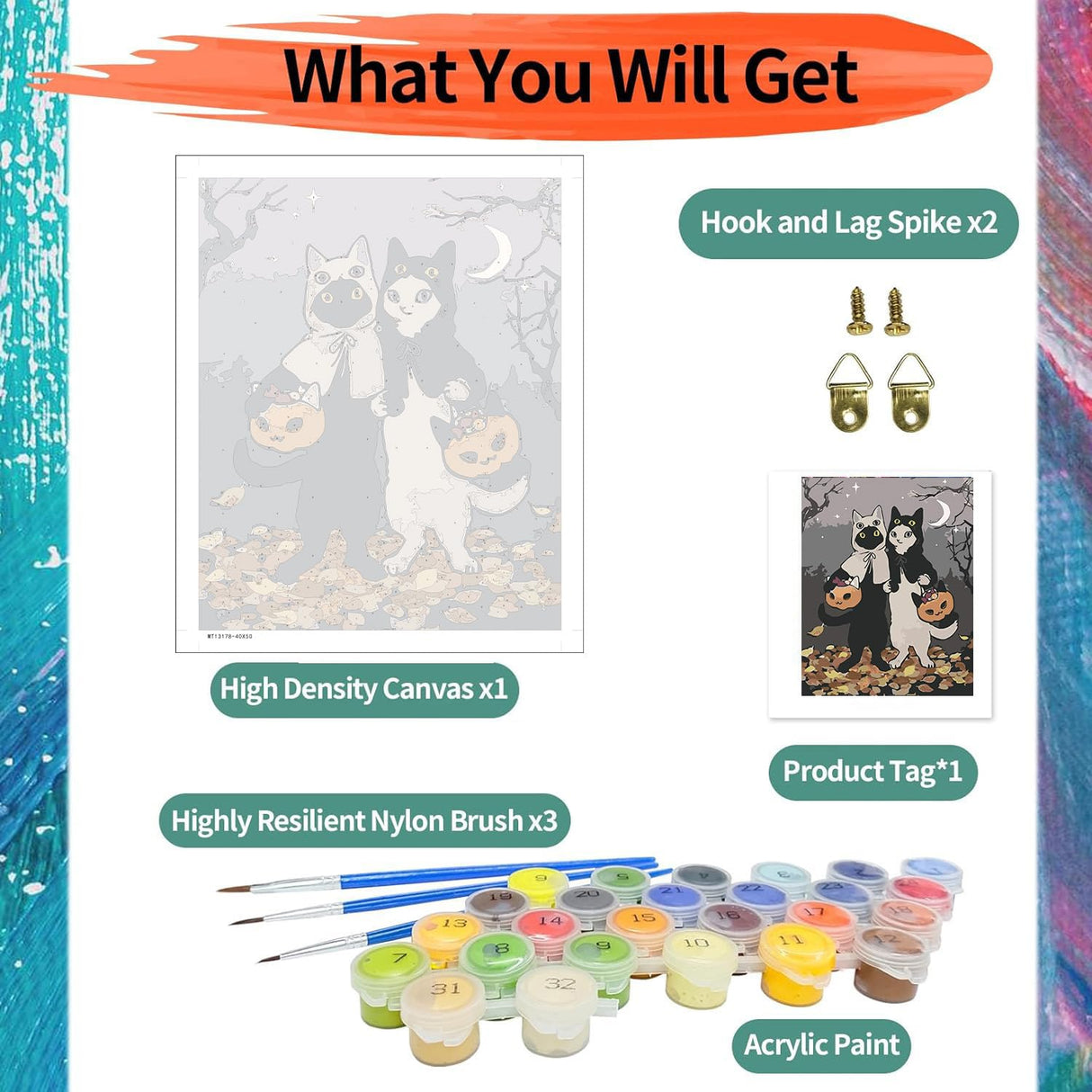 Halloween Paint by Numbers Kits for Adults - Painting by Numbers Kit Halloween, Cat Adults Paint by Number Kits on Canvas Without Frame Oil Painting Acrylic Paints for Home Wall Decor 16X20 inch ajepon