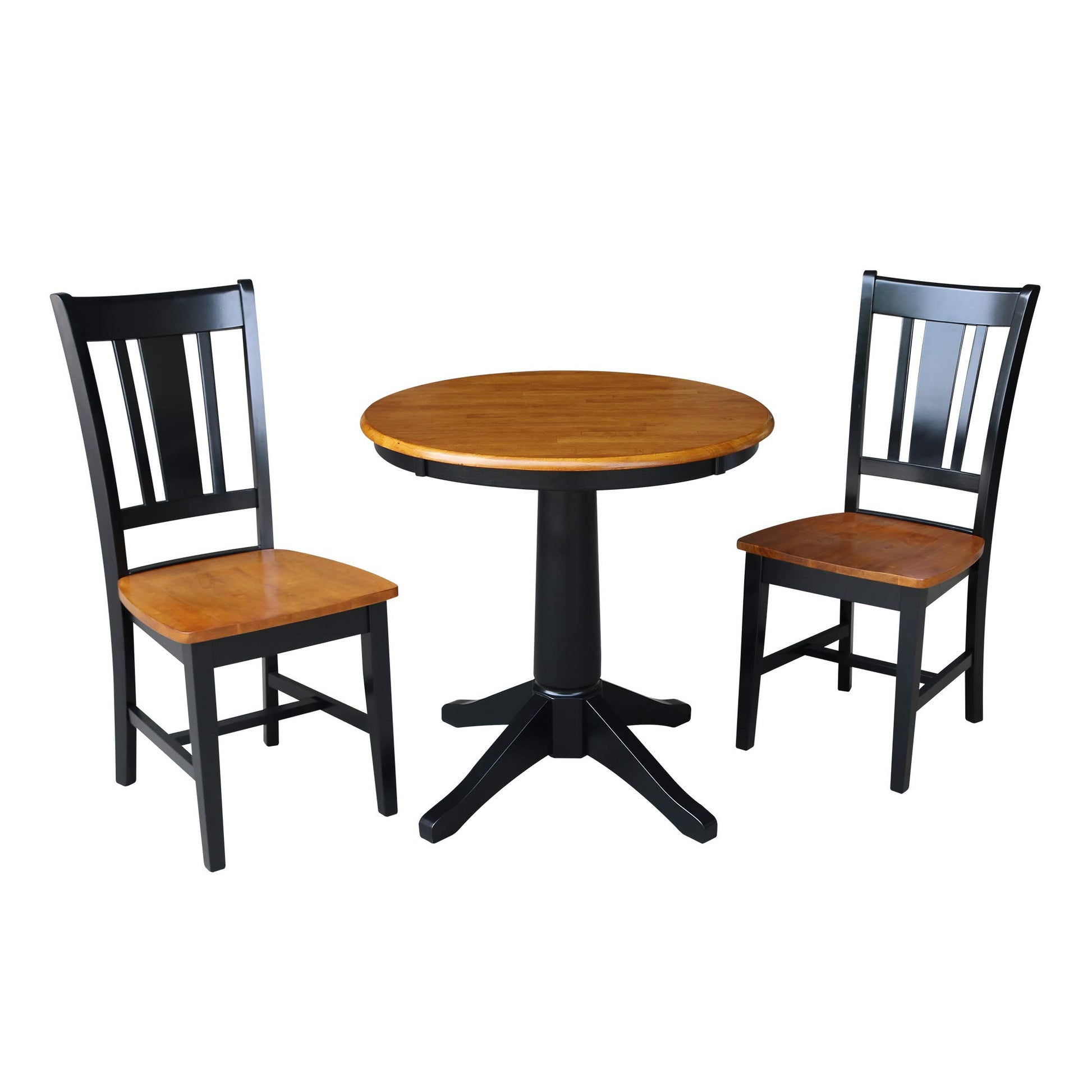 International Concepts 30" Round Top Pedestal Table - With 2 San Remo Chairs, Black/Cherry - WoodArtSupply