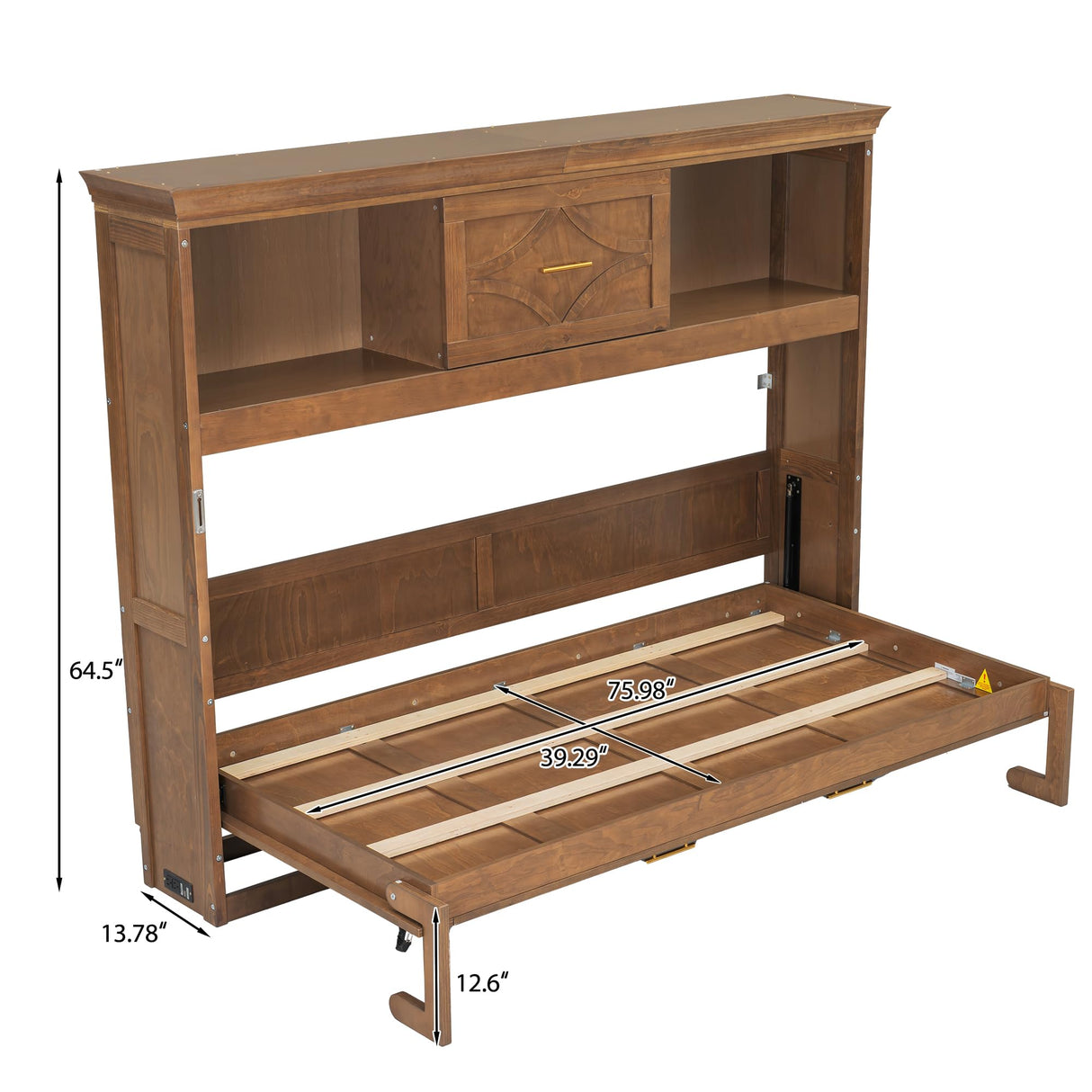 Harper & Bright Designs Twin Size Murphy Bed, Wood Murphy Bed Wall Bed with Charging Station, Shelves and a Drawer, Wood Harper & Bright Designs