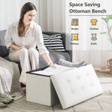 Youdesure White Folding Storage Ottoman Bench, Faux Leather Footrest for Living Room, Ottoman with Storage Padded Seat for Bedroom, Holds up to 350lbs Youdesure