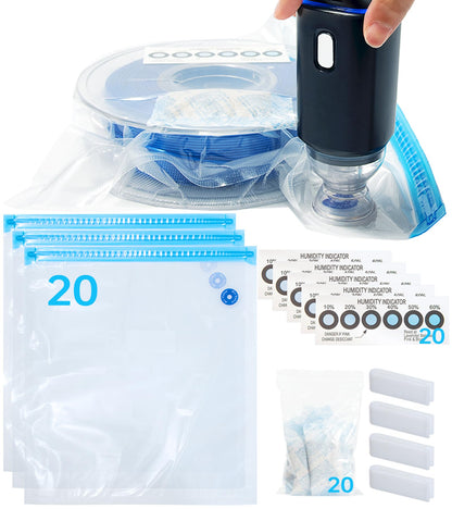 BIQU Filament Storage Bags Kit 65PCS, 20 PCs 3D Printer Filament Vacuum Bags With Auto Pump/Desiccants/Humidity Indicator/Sealing Clips, to Keep Filament Dry, Dust and Humidity Proof