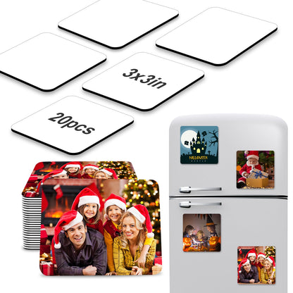 ICOSHOW Sublimation Magnet Blanks 3x3 inch, Sublimation Blank Products, 20Pcs Personalized Sublimation Fridge Refrigerator Magnets for Home Kitchen Office Decorative (Square)