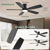 NKPU 52inch Flush Mount Ceiling Fans with Lights and Remote Control/APP Control, DC Reversible Motor, Noiseless, Dimmable, Low Profile Black Ceiling Fan for Bedroom Indoor/Outdoor Use NKPU