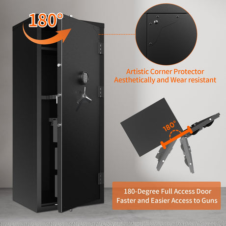 Large Rifle Safe, 20-27 Gun Safe for Rifle and Shotgun/Rifle Pistol Rack/Storage Pocket/Removable Shelf/Silent Mode/External Battery/LED/Key,180° Open Door Panel Organizer Gun Cabinet Safe Unassembled TTSITG