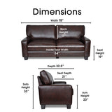 Serta Palisades 78" Track Arm Sofa, Durable Bonded Leather, Soft Pillow Back, Pocket Coil Seat Cushions, Loveseat or Couch for Small Spaces, Living Rooms or Bedrooms, Chestnut Brown Serta