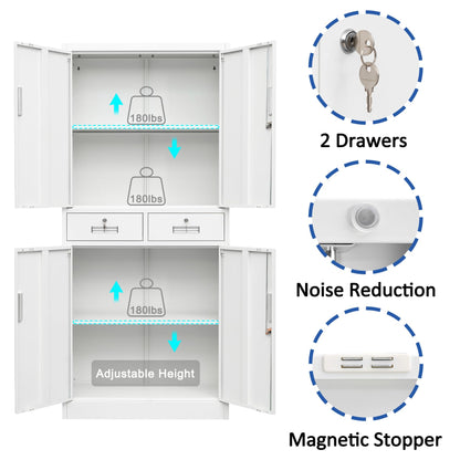 BESFUR Metal Storage Cabinet, Locking Storage Cabinet with Drawers and Adjustable Shelves for Garage, Office, Classroom- White - WoodArtSupply