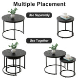 aboxoo Round Nesting Coffee Table Side Set of 2 End Tables for Living Room Bedroom Balcony,Black Faux Marble Wooden Table 23.6IN Accent Large Coffee Table with Steel Frame aboxoo
