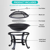 22 Inches Portable Fire Pit Outdoor Wood Burning Steel Lightweight BBQ Grill Firepit Bowl with Log Grate&Poker for Outside Patio Campfire Bonfire Backyard Nouva