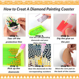 Clendo 8 Pcs Black DIY 5D Small Diamond Painting Coasters Kit with Holder, Flowers DIY Coasters, Arts and Crafts for Adults Clendo