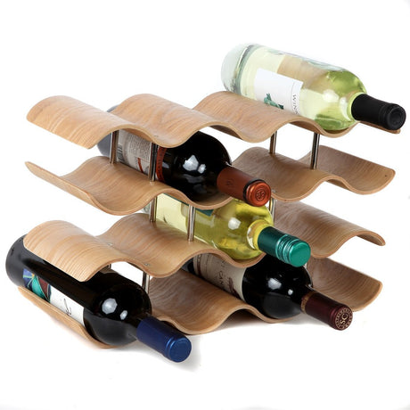 Lily's Home Countertop Wave Wine Rack, Wood, Elegant and Modern, Table Top Wine Storage (Oak, 14 Bottles) Lily's Home