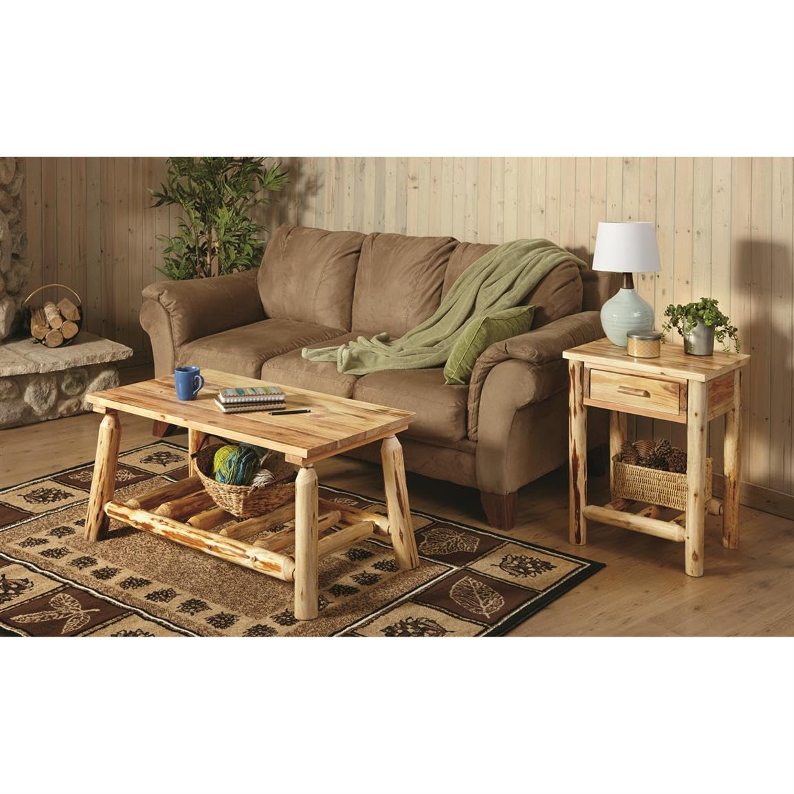 CASTLECREEK Log Coffee Table, Rustic Natural Weathered Look Wooden Rectangular Center Tables for Living Room CASTLECREEK