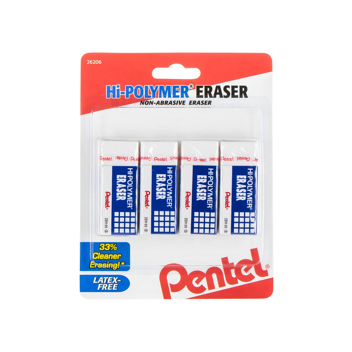 Pentel Hi-Polymer Block Eraser Small White, Pack of 4 (ZEH05BP4) Pentel