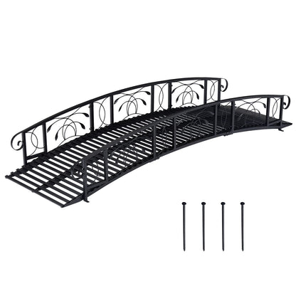 Kinpaw 8FT Metal Garden Bridge, Outdoor Arc Walkway with 2 Safety Rails, Durable Decorative Footbridge w/Weight Capacity 770 lbs, Decor for Stream, Fish Pond, Antique Black - WoodArtSupply