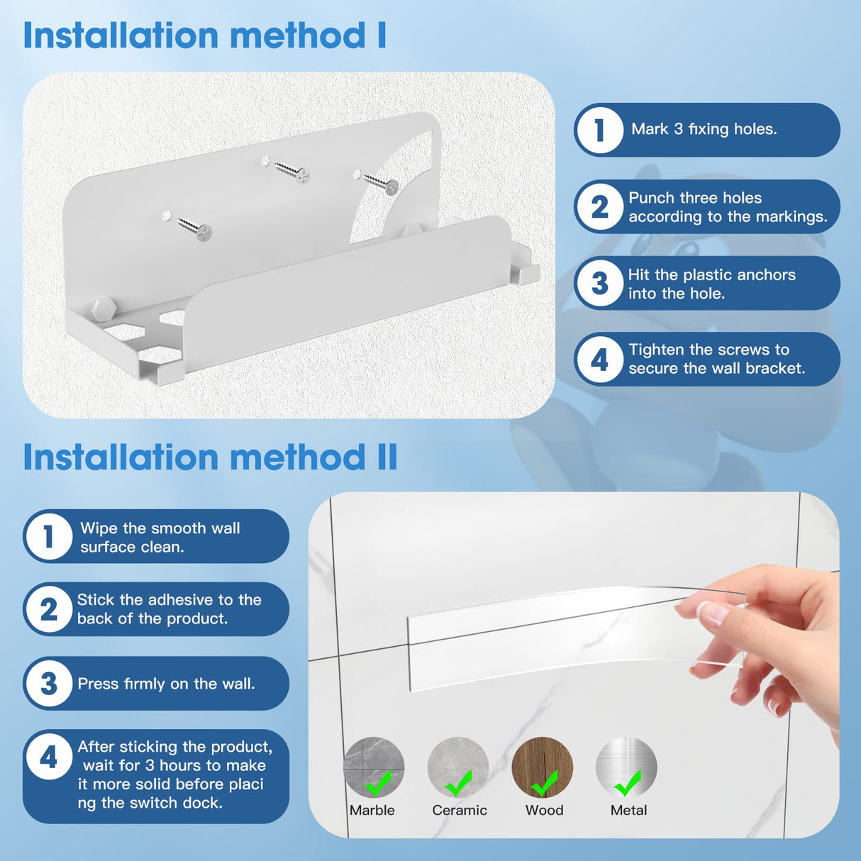 KUNSLCUK Wall Mount for Switch and Switch OLED, Metal Wall Mount Stand Accessories with 28 Game Cards Holder and 2 Joy-Con Hooks, Safely Mount your Switch on Wall Near TV (White) KUNSLUCK
