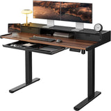 Marsail Electric Standing Desk with Drawers, 48 x 24 Inch Stand Up Desk with Glass Monitor Stand, Height Adjustable Desk with Drawers for Home & Office, 4 Preset Heights, Black Walnut Marsail