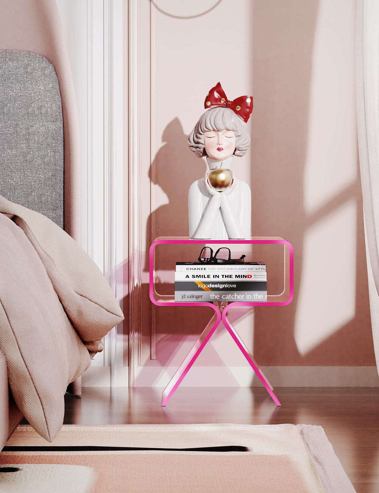 solaround Acrylic Nightstand Side Table Modern Design Clear Home Decor Display End Table for Living Room (Pink) solaround