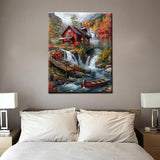 Native American Waterfall Paint by Numbers Kits 16x20 inch Canvas Red Wooden House DIY Oil Painting for Kids, Adults Beginner River with Boat Paintwork with Brushes Home Decor Boho Gift(Frameless) Tucocoo