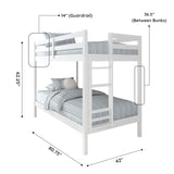 Grain & Grove Bear Twin Over Twin Bunk Bed, Sturdy Bunk Bed Frame for Kids, Plywood Bunk with Ladder, Guardrail, and Slats, No Box Spring Required, Brushed White Grain & Grove