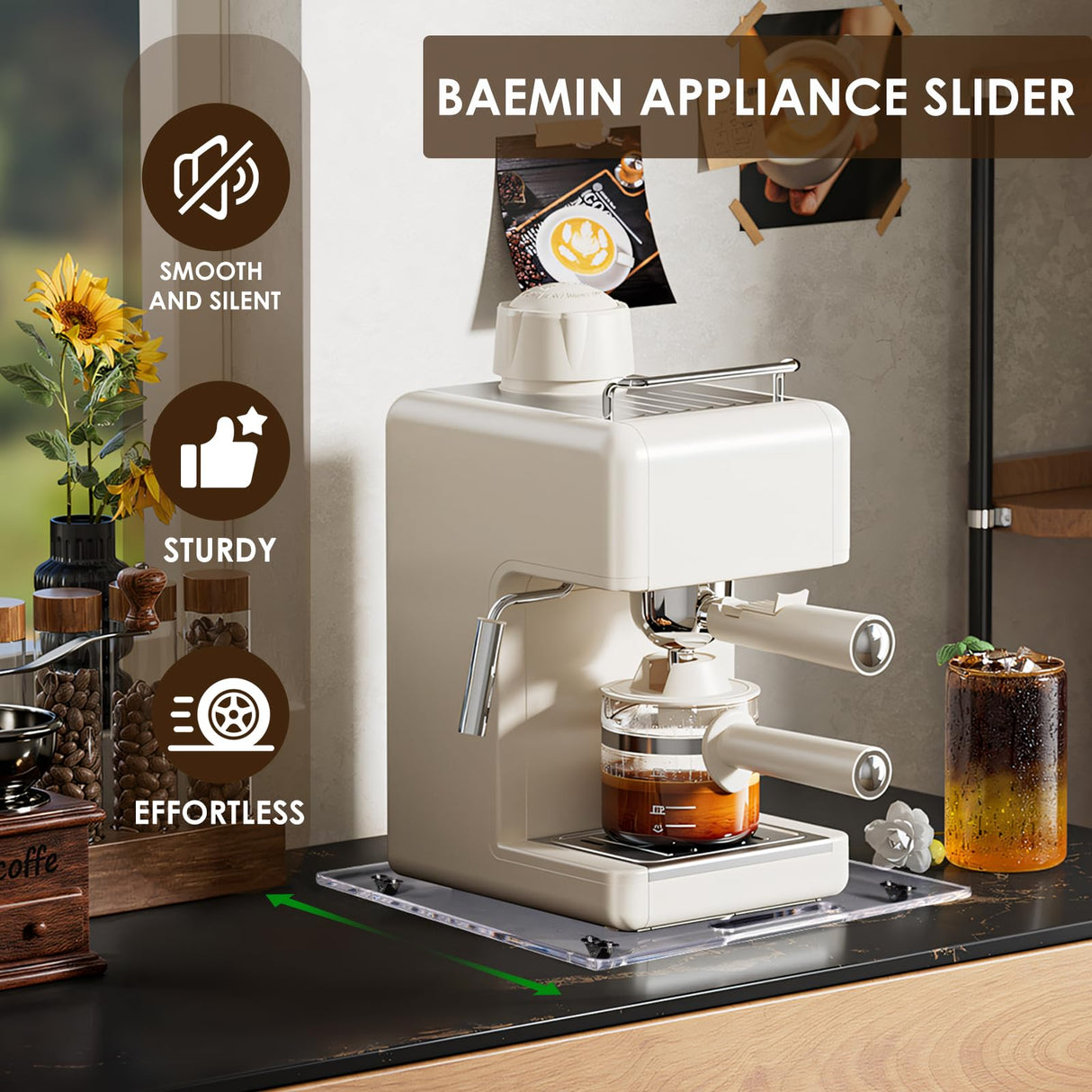 Baemin Acrylic Appliance Slider with Rubber Wheels, Sliding Tray for Heavy Kitchen Appliances, Coffee Maker Slider Tray for Counter, Countertop Moving Tray Accessories for Kitchen - 13" x 14" (Clear) Baemin