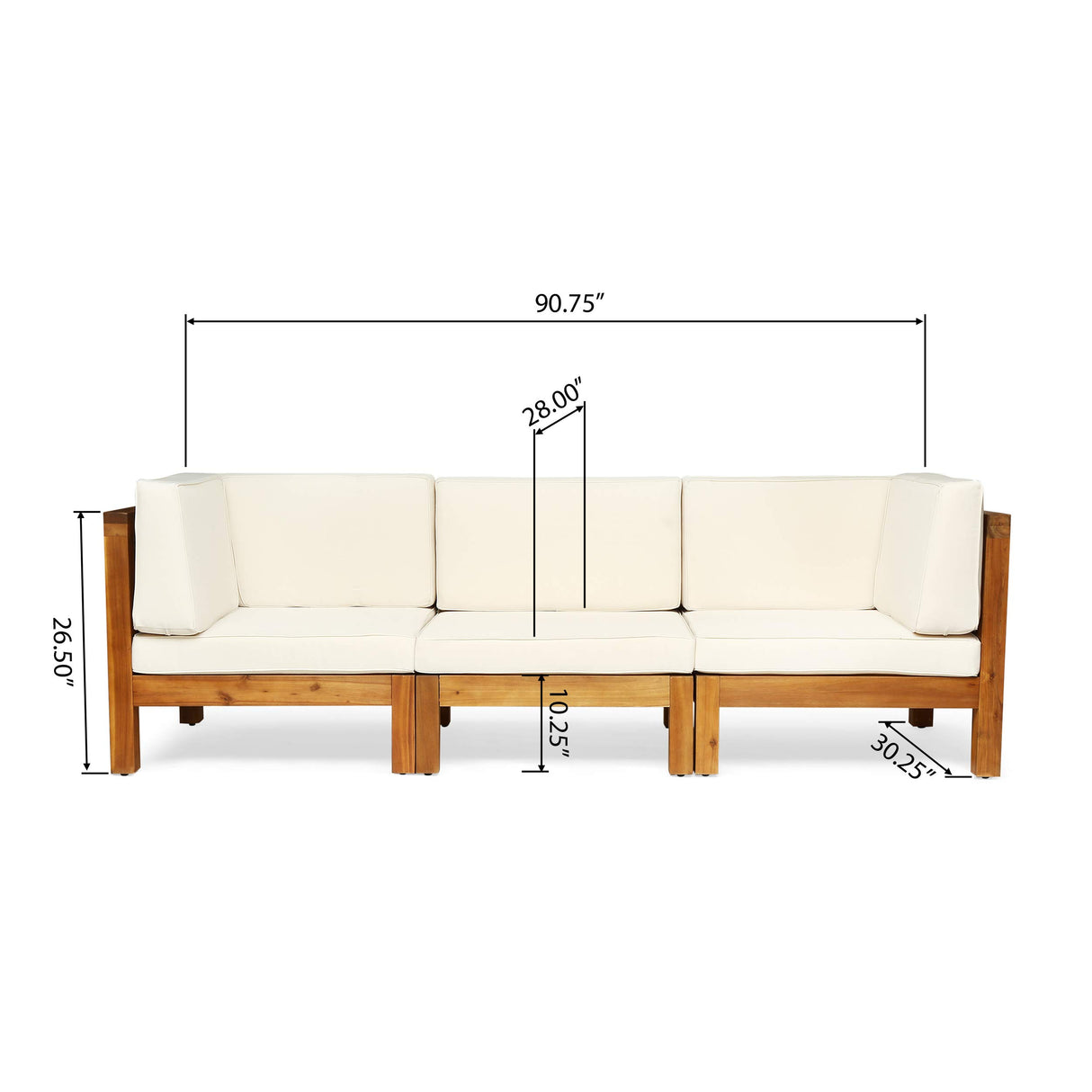 GDFStudio Outdoor Sectional Sofa Set | 3-Seater | Acacia Wood | Water-Resistant Cushions | Teak and Beige GDFStudio