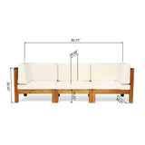 GDFStudio Outdoor Sectional Sofa Set | 3-Seater | Acacia Wood | Water-Resistant Cushions | Teak and Beige GDFStudio