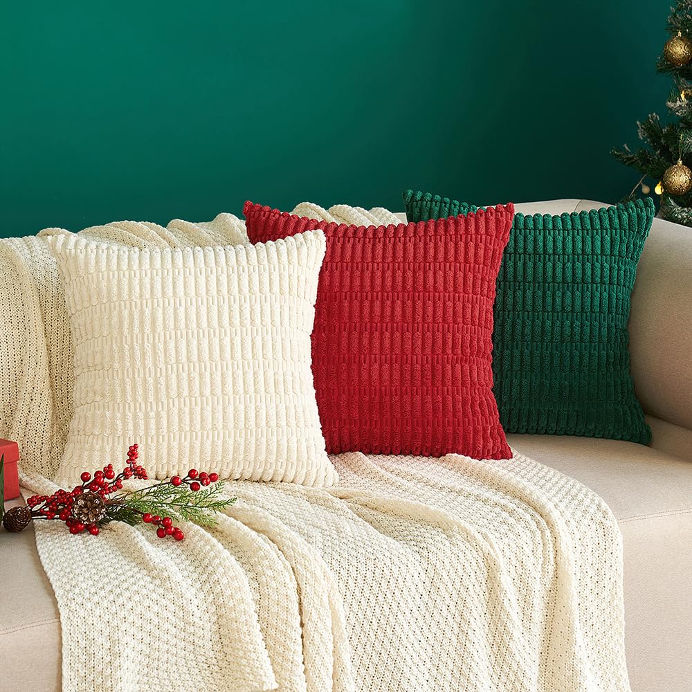 MIULEE Pack of 2 Corduroy Decorative Throw Pillow Covers 18x18 Inch Soft Boho Striped Pillow Covers Spring Modern Farmhouse Home Decor for Sofa Living Room Couch Bed Cream White MIULEE