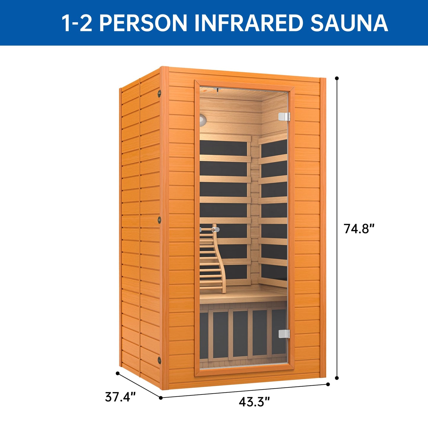 RESTISLAND Infrared Sauna Room for Home, Near Zero EMF Wooden 1-2 Person Indoor Home Sauna with Bluetooth, LCD Control Panel, Chromo Therapy Light