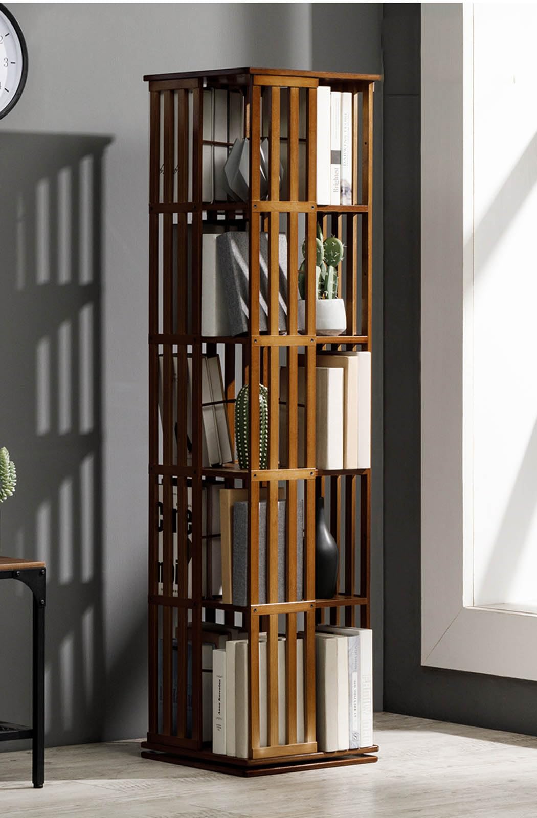 XAFNG 5/6 Tier 360° Bamboo Rotating Bookcase - Versatile Freestanding Storage Organizer for Home and Office - WoodArtSupply