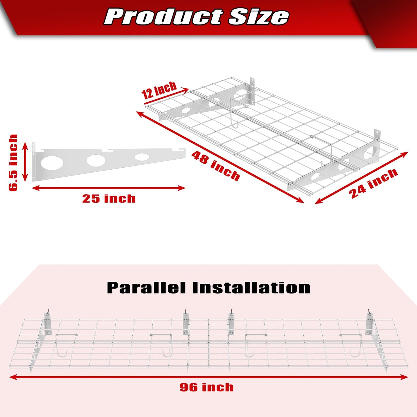 WALMANN 2 Pack Garage Wall Shelves, 2 x 4 ft/24 * 48 inch Wall Mounted Storage Shelves for Garage Heavy Duty Wall Shelving, Holds Up to 220 Lbs(White)