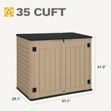 DWVO Outdoor Weather-Resistant Horizontal Storage Shed, 35 Cu Ft Capacity, Lockable and Waterproof, Suitable for Storing Garden Tools, Brown DWVO