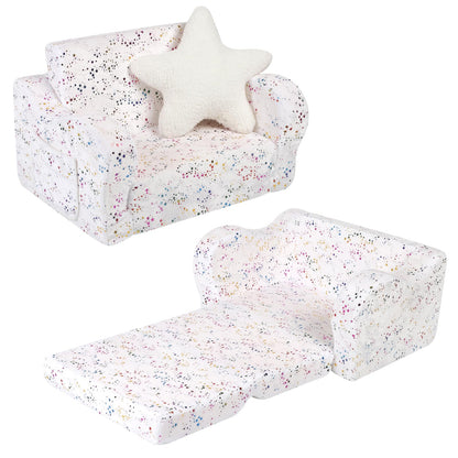 MOMCAYWEX Shiny Star Toddler Couch, 2-in-1 Toddler Soft Couch Fold Out with Star Pillow, Convertible Sofa to Lounger for Girls and Boys, 1-Seat - WoodArtSupply