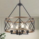 Farmhouse Chandelier for Dining Room 4-Light Rustic Chandeliers Imitation Wood Grain Pendant Light Fixture Modern Industrial Chandelier for Kitchen Island Entryway Foyer Bedroom Hallway，E26 Metal TCWGAUI