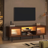 Bestier TV Stand for 75 Inch TV, 63” LED Entertainment Center with Sliding Acylic Doors, Modern TV Console with 2 Tier Storage Shelves, Media Console Table for Living Room Bedroom - Walnut Bestier