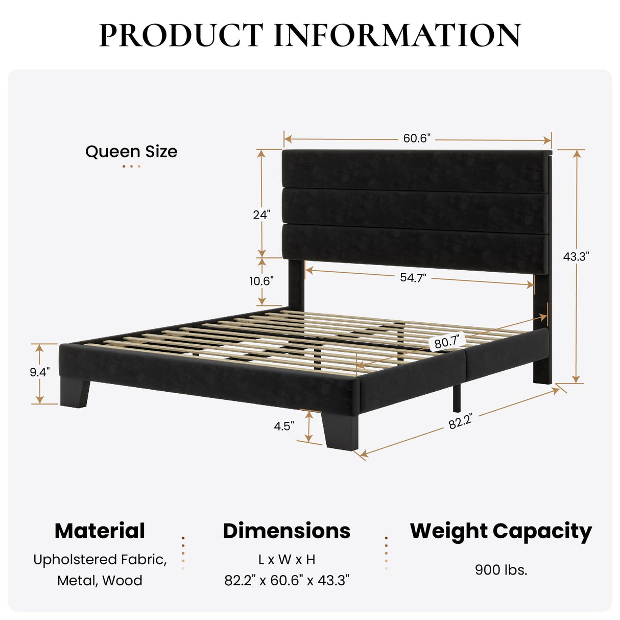 SHA CERLIN Queen Platform Bed Frame with Velvet Upholstered Headboard, Mattress Foundation with Strong Wooden Slats Support, No Box Spring Needed, Black SHA CERLIN