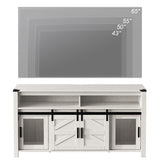 WAMPAT Farmhouse TV Stand for 65 Inch TV, Antique White Wood Entertainment Center with Sliding Barn Doors and Mesh Doors, Tall Media Console with Open Storage Space for Living Room, 59x15.4x31 WAMPAT