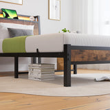 ZGEHCO Twin Bed Frames with Ergonomic Storage Headboard,Metal Platform Bed Frame with Charging Station,LED Bed Frame Twin Size No Box Spring Needed,Heavy Duty Steel Slats,Noise Free,Rustic Brown ZGEHCO