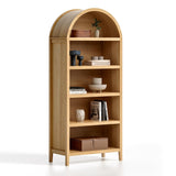 MoomJiee 71" Tall Arched Bookshelf, 5-Tier Farmhouse Large Open Display Cabinet, 71" Modern Wood Bookcase with Adjustable Shelves Organizer Rack Large Kitchen Pantry Storage Cabinet Natural Oak MoomJiee