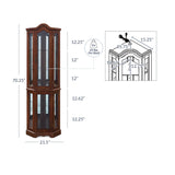 BELLEZE Lighted Corner Display Curved Top Curio Cabinet Wooden Shelving Unit with Tempered Glass Door, Bar and Liquor Storage Area with 5 Shelves - BELLEZE