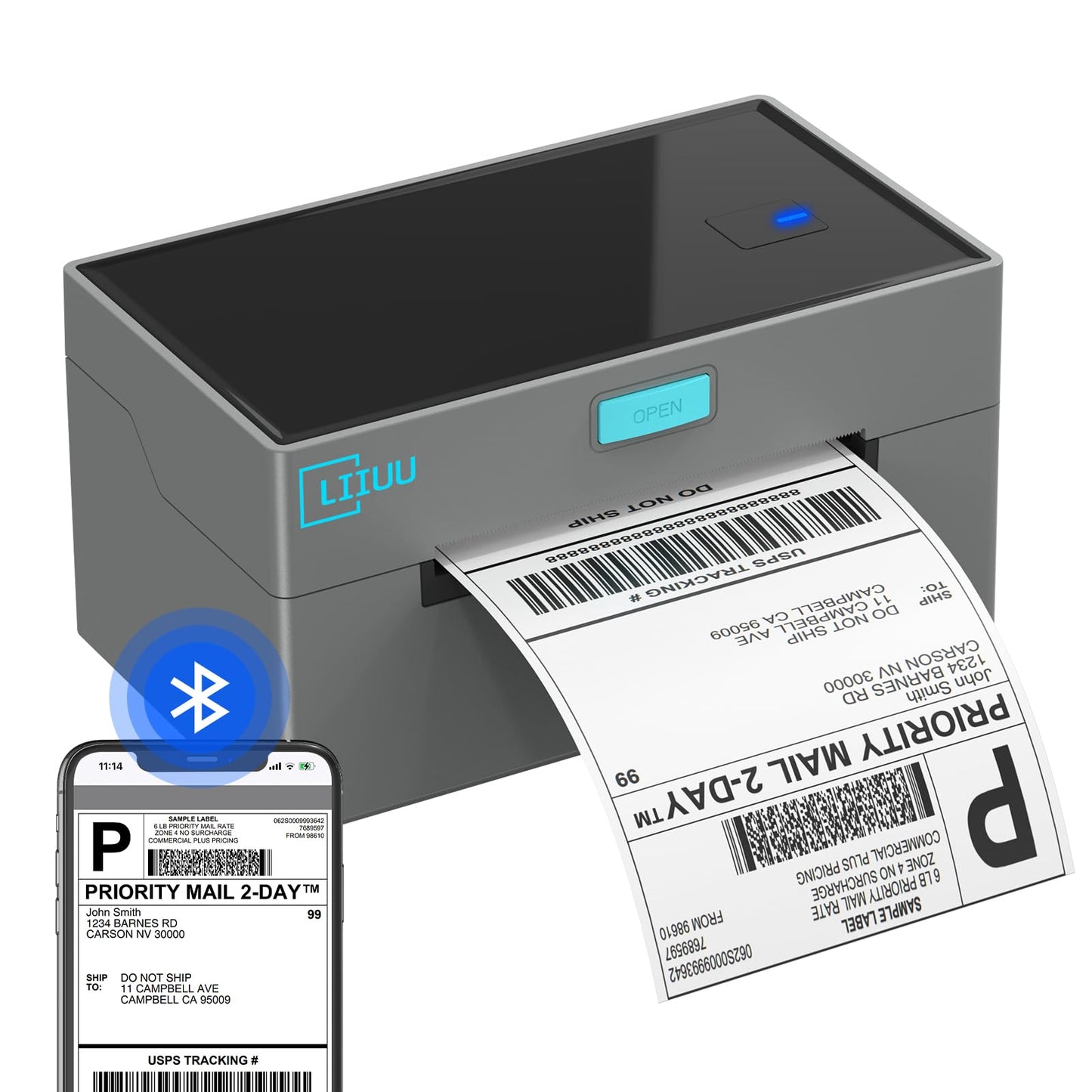 LIIUU Thermal Shipping Label Printer Bluetooth, 4x6 Label Printer for Shipping Packages, Support iOS, iPhone, iPad, Android, Mac and Windows, Widely Used for Amazon, Ebay, Shopify, Etsy, USPS,UPS