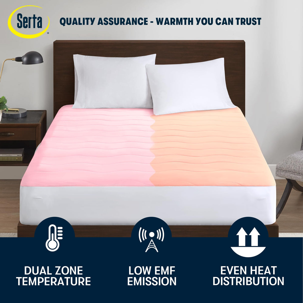 Serta Heated Mattress Pad King Size - Electric Mattress Pad, 10 Heat Setting Controller, Auto Shut Off Timer, Deep Elastic Pocket, Up to 17" Mattress, ETL Certified, Machine Wash, King, White Serta
