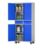 METAN 71" H 2 Drawer Metal Storage Cabinet with Locking Doors,Steel Rolling Tool Storage Cabinet with 2 Adjustable Shelves for Garage,Home, Office, Kitchen Assembly Required (Grey Blue) METAN
